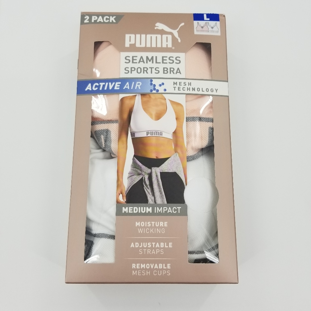 Puma 2 Pack Seamless Sports Bra - White/Light Pink